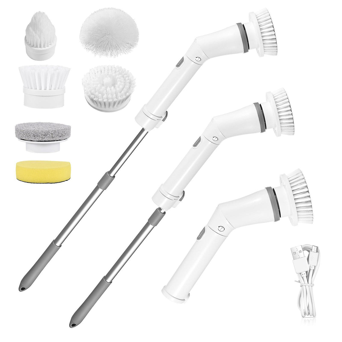 Electric Spin Scrubber Cordless Rechargeable Telescopic Cleaning Brush 6 Replaceable Heads 2 Speed Adjustable Extension Arm Bathroom Tub Tile Floor