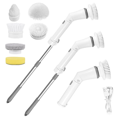 Electric Spin Scrubber Cordless Rechargeable Telescopic Cleaning Brush 6 Replaceable Heads 2 Speed Adjustable Extension Arm Bathroom Tub Tile Floor