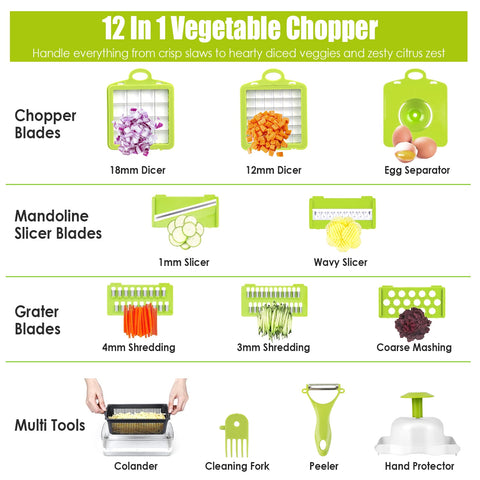 12 In 1 Vegetable Chopper With Container Kitchen Food Slicer