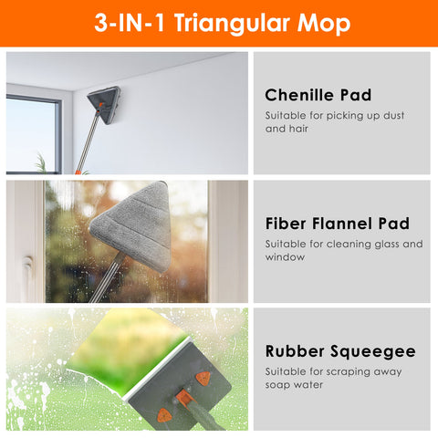 Wall Cleaner Mop With Squeegee Extendable Long Handle 360 Rotatable Convex Design Baseboard Mop For Wall Ceiling Window 1Set 2 In 1