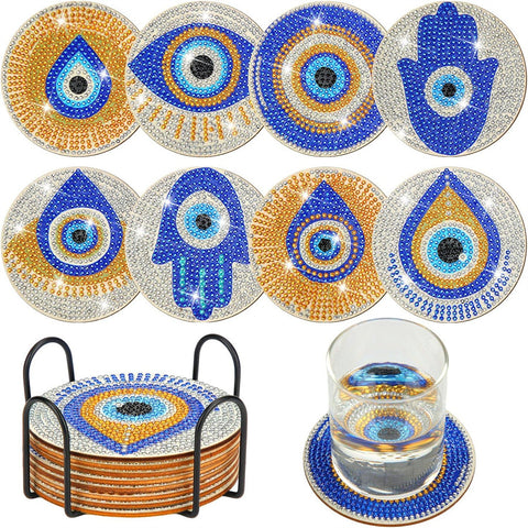 8 Piece Diamond Painting Coaster Set with Stand