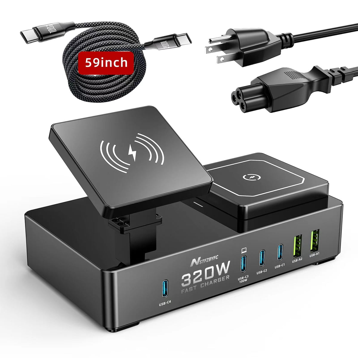 Wireless Charger 8 in 1 320W USB C Charging Station Magnetic Travel Wireless Charging Station Multiple Devices USB C Charger Block Compatible for iPhone16/15/14/13/12/Pro/Max AirPods 4/3/2/Pro