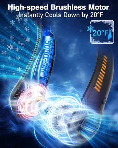 Rechargeable and Portable Neck Fan 5 Speed Quiet Lightweight Long Last