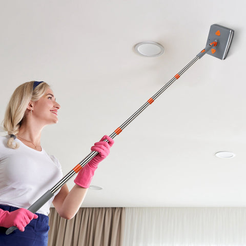 Wall Cleaner Mop With Squeegee Extendable Long Handle 360 Rotatable Convex Design Baseboard Mop For Wall Ceiling Window 1Set 2 In 1