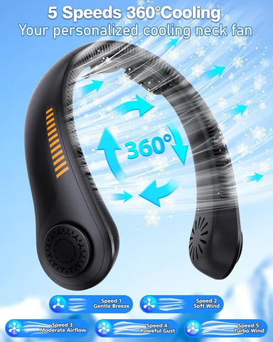 Rechargeable and Portable Neck Fan 5 Speed Quiet Lightweight Long Last
